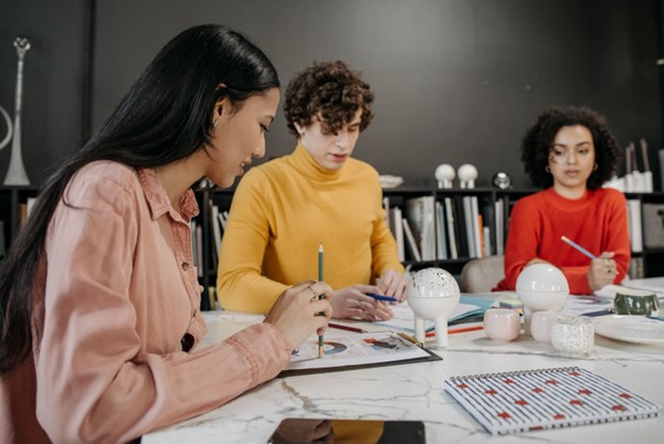 three women in a business meeting to discuss finances